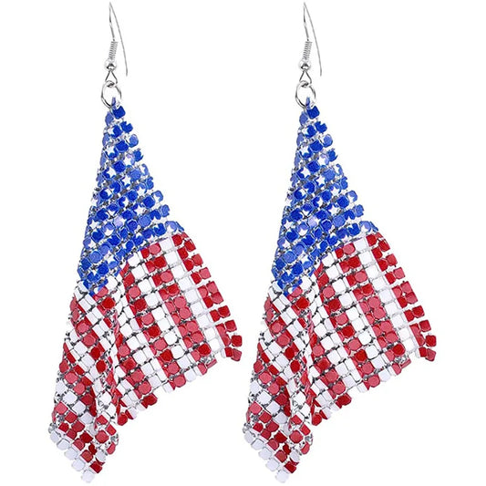 American Flag Drop Earrings - Patriotic 4th of July Independence Day Jewelry for Women