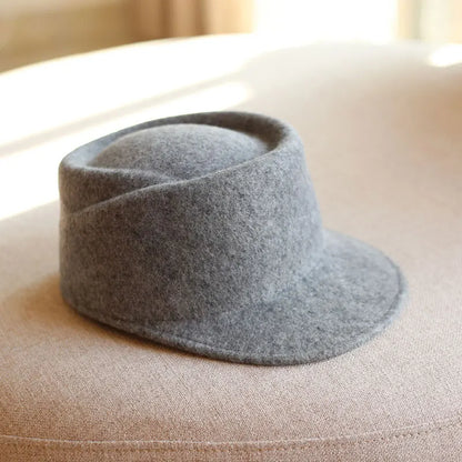 Winter Fedora Hat for Women - Korean Flat Top, Wool, British Casual Style in Navy, Black, Gray, Khaki, High Quality Equestrian Fashion