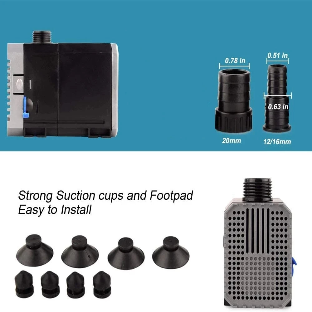 Ultra-Quiet Submersible Aquarium Water Pump - Adjustable 1500-5000L/h for Fish Tanks, Fountains & Ponds