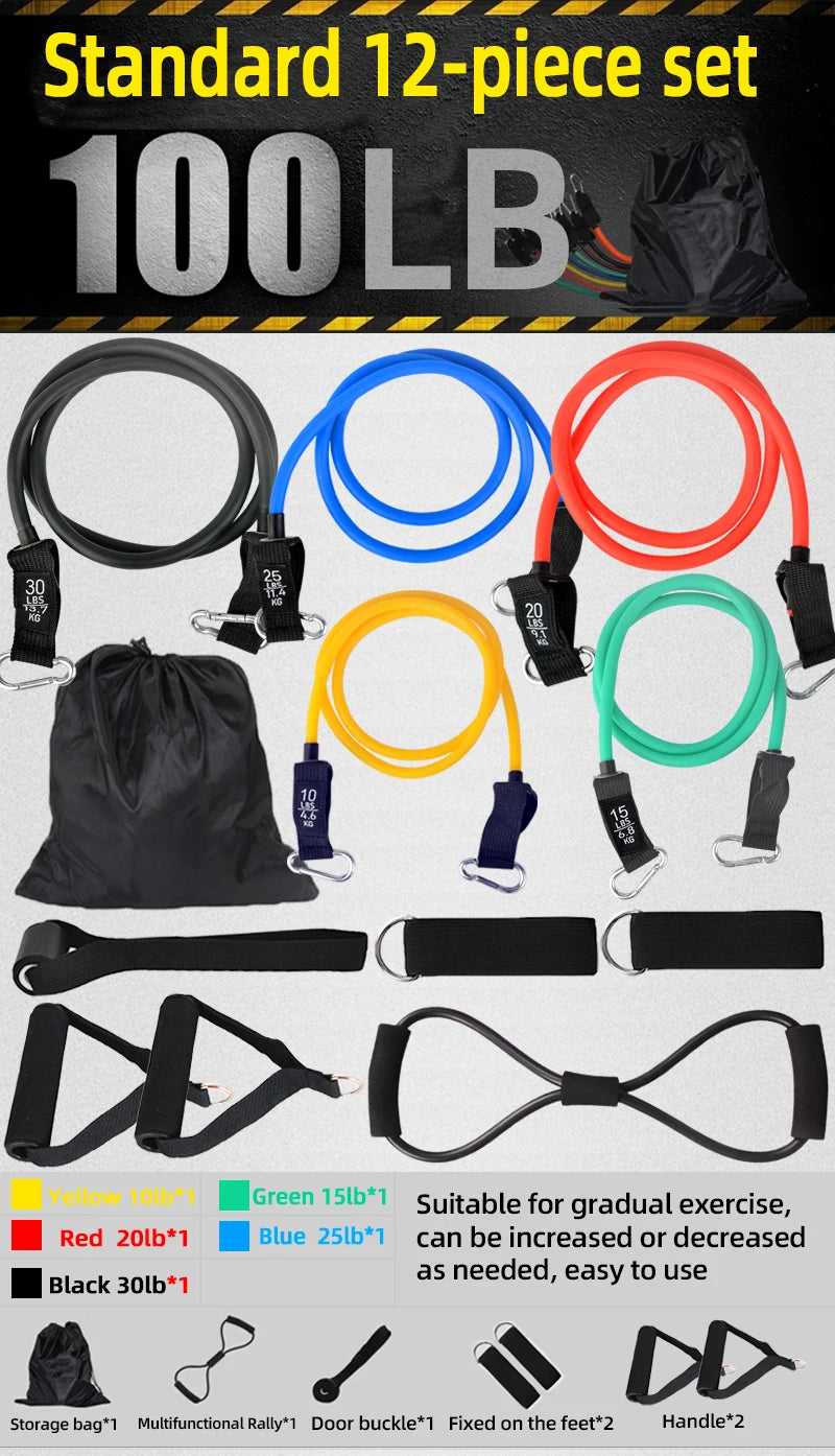 12PCS Resistance Bands Set – Professional Bodybuilding & Weight Training Equipment, Elastic Rubber Bands for Home Gym Fitness