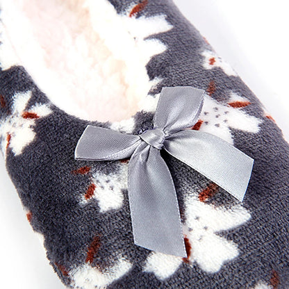 Mntrerm Women's Warm Cotton Slippers with Non-Slip Sole, Plush Indoor Shoes with Bow Tie Dots