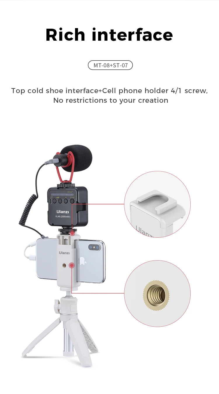 Ulanzi MT-08 Mini Tripod – White Foldable Monopod Mount with 1/4'' Universal Tripod for DSLR, Android & iPhone Smartphones