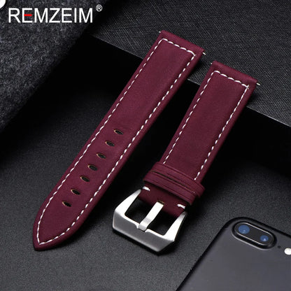 Genuine Leather Watch Band – Vintage Matte Black, Blue & Brown Strap for Men & Women, 18mm-24mm Wrist Bracelet