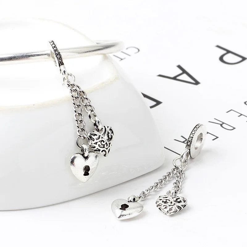 Original Alloy Bead Family Love Heart Pendant Charm - Mom & Dad DIY Jewelry for Pan Bracelets & Necklaces