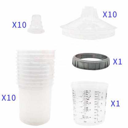 10pcs Bulk Sale Spray Gun Paint Tank Mixing Cup - Disposable Measuring Cup Type H/O Quick Cup - 165/400/600ml