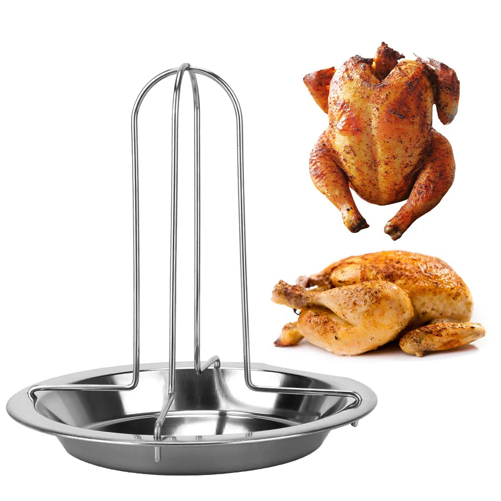 Carbon Steel Roasting Grill Stand - Non-Stick Chicken Roaster Rack for Outdoor BBQ and Kitchen
