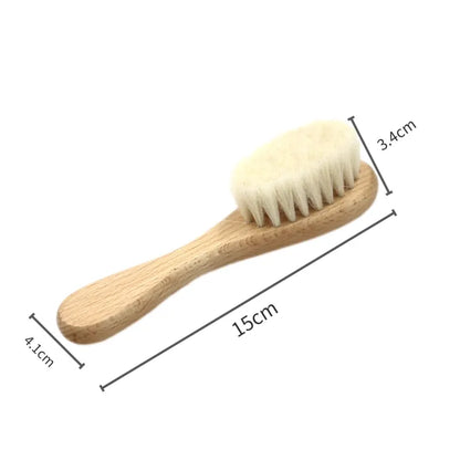 Natural Baby Hair Brush Set - Soft Wool Brush and Beech Wooden Comb for Kids Hair Care