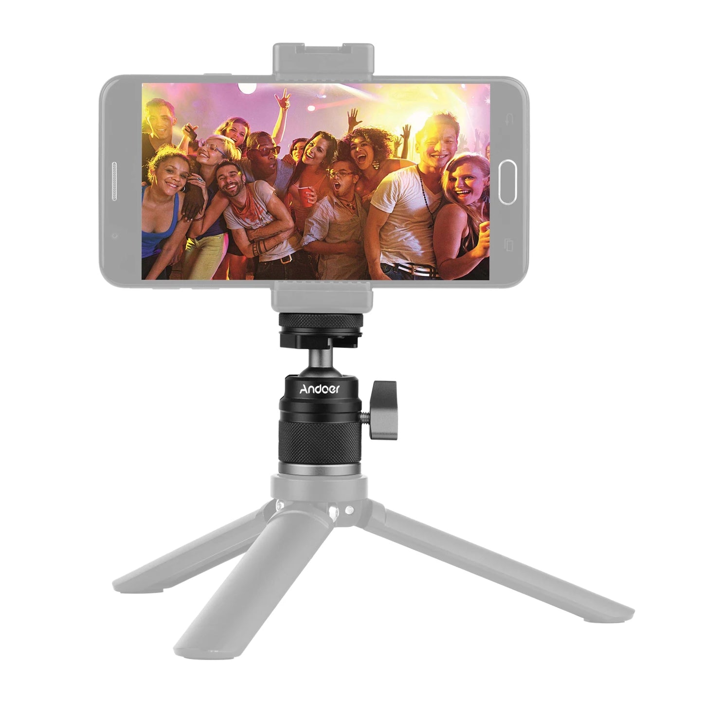 Andoer 2 in 1 Ball Head with 1/4" Screw Mount, 360° Aluminum Alloy for Camera, Phone Holder, Speedlite, Tripod, and Selfie Stick