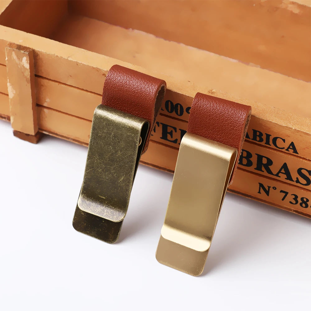 Metal Leather Pen Holder: Vintage Brass Stainless Steel Pencil Clip for Notebook, Memo, and Diary