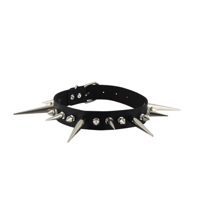 Punk Long Spike Choker – Studded Faux Leather Collar for Men & Women, Goth Rivet Necklace