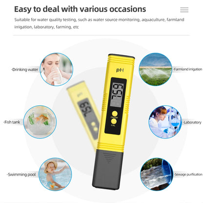 LCD Digital PH Meter - Portable Water Quality Tester, 0.1 ATC High Accuracy PH Test Pen for Aquarium, Pool & Hydroponics