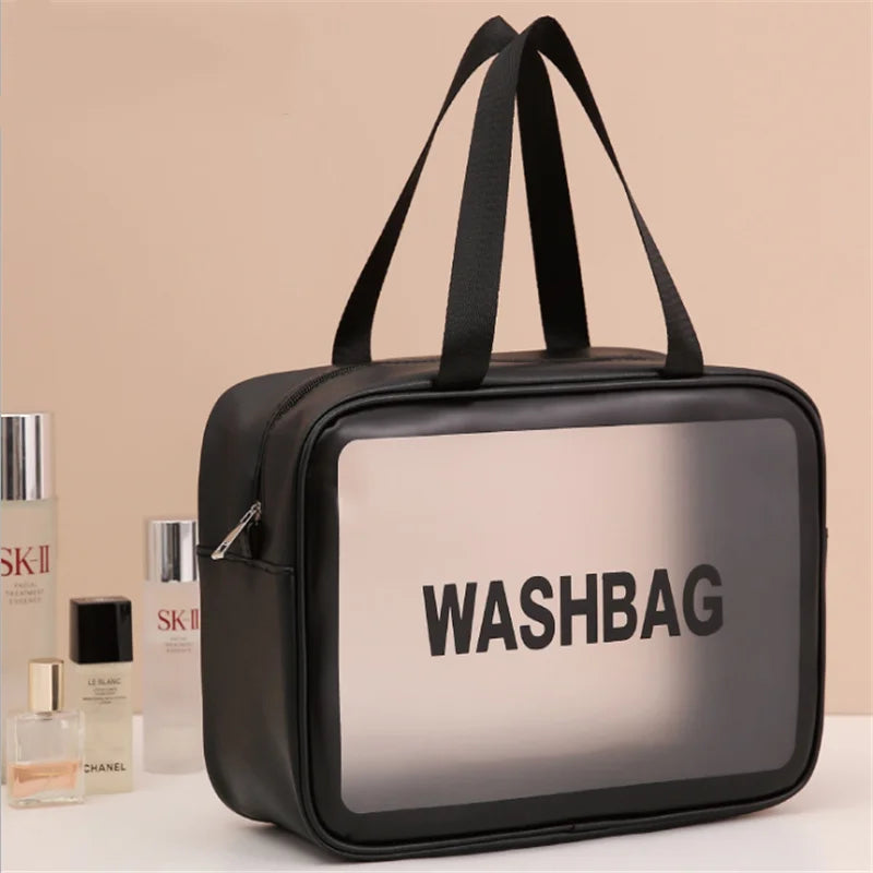 Portable Travel Wash Bag for Women: Transparent Waterproof Makeup Storage Pouch - Large Capacity Cosmetic Organizer Beauty Case