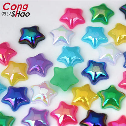 Cong Shao 100pcs 12mm Star AB Acrylic Rhinestones — Flatback Crystals for DIY Clothing & Jewelry Decoration