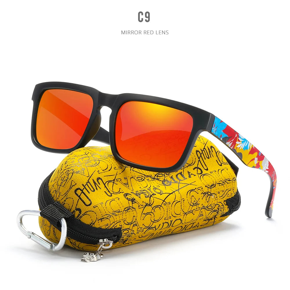 KDEAM Polarized Men’s Sunglasses – Matte Black Frame with Painting Temples & Protective Case