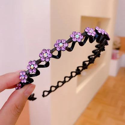 Rhinestone Pearl Flower Hairband - Non-Slip Elastic Headband for Women & Girls