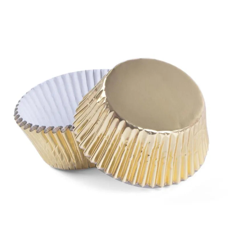 100PCS Gold Foil Tulip Cupcake Liners – Colorful Baking Muffin Wrappers for Weddings, Parties & Dessert Decor