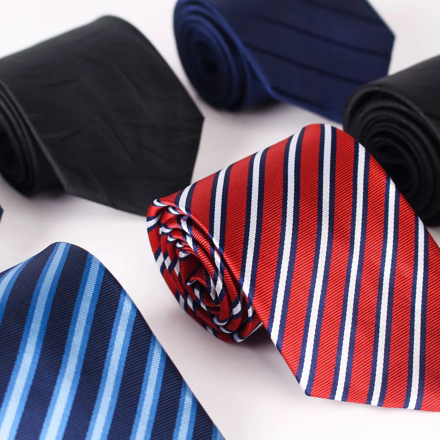 Classic Men's Necktie in Blue, Black, and Red - 8cm Striped and Plaid Ties for Business, Formal and Wedding Attire