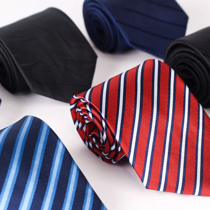 Classic Men's Necktie in Blue, Black, and Red - 8cm Striped and Plaid Ties for Business, Formal and Wedding Attire