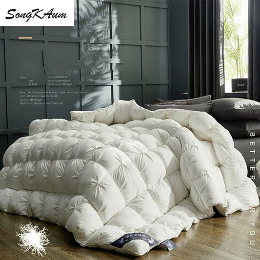 SongKAum White Goose Down Quilt - Luxury 100% Cotton Cover Hotel Style Twist Flower Duvet Comforter Bedding