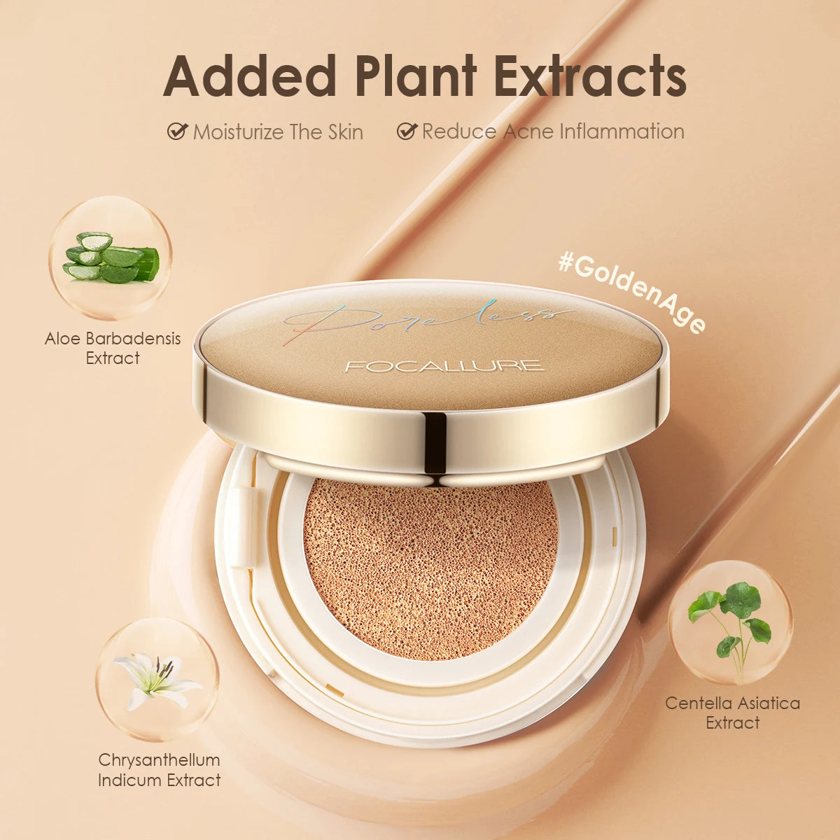 FOCALLURE Air Cushion BB Cream – Poreless, Waterproof, Long-Lasting Matte Foundation & Brightening Concealer with Puff
