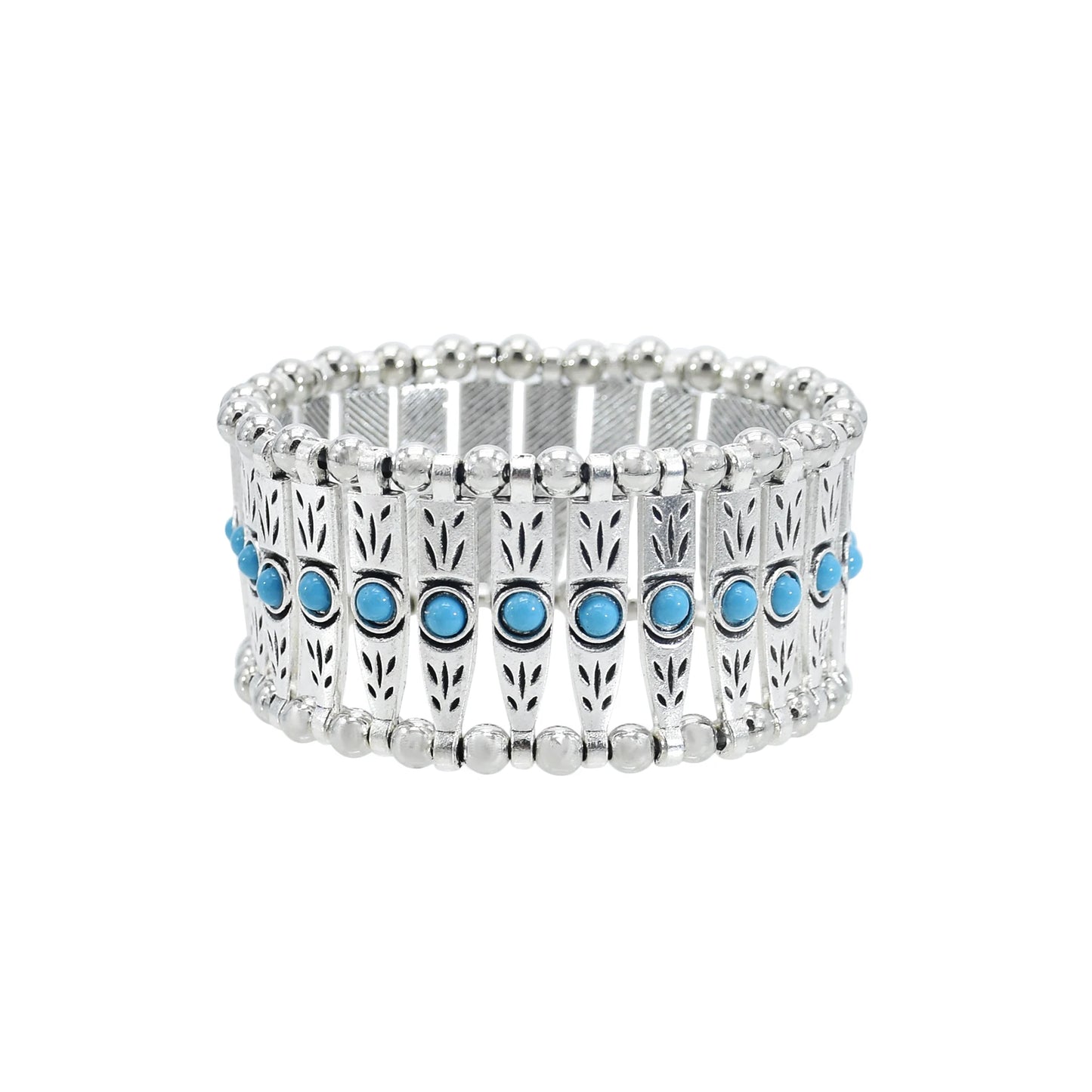 Gypsy Boho Tibetan Turquoise Bracelet for Women & Men – Vintage Elastic Ethnic Bangle Jewelry