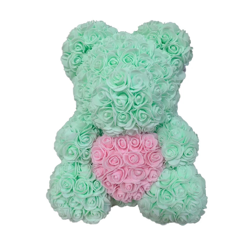 2024 40cm Rose Bear – Heart-Shaped Artificial Flower Teddy Bear for Valentine’s, Wedding, Birthday & Christmas Gifts