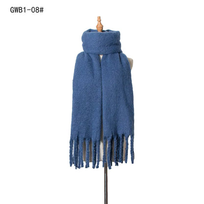 Luxury Cashmere Scarf for Women - Thickened Warm Shawl with Classic Tassels, Soft Solid Color Wrap for Autumn and Winter