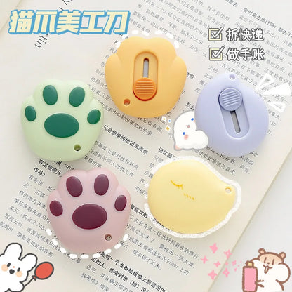 Cute Cartoon Cat Claw Retractable Paper Cutter - Utility Knife for School, Office, Home Stationery