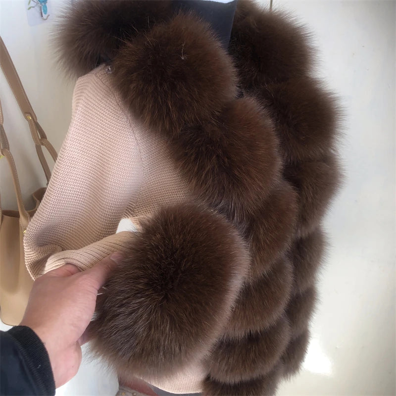 Women’s Spring & Autumn Sweater Cardigan – Real Fox Fur Collar Jacket, Natural Fur Outerwear