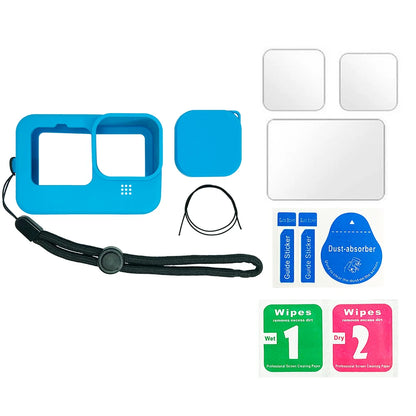 Protective Silicone Case for GoPro Hero 12/11/10/9 Black – Tempered Glass Screen Protector & Lens Cap Cover Accessory
