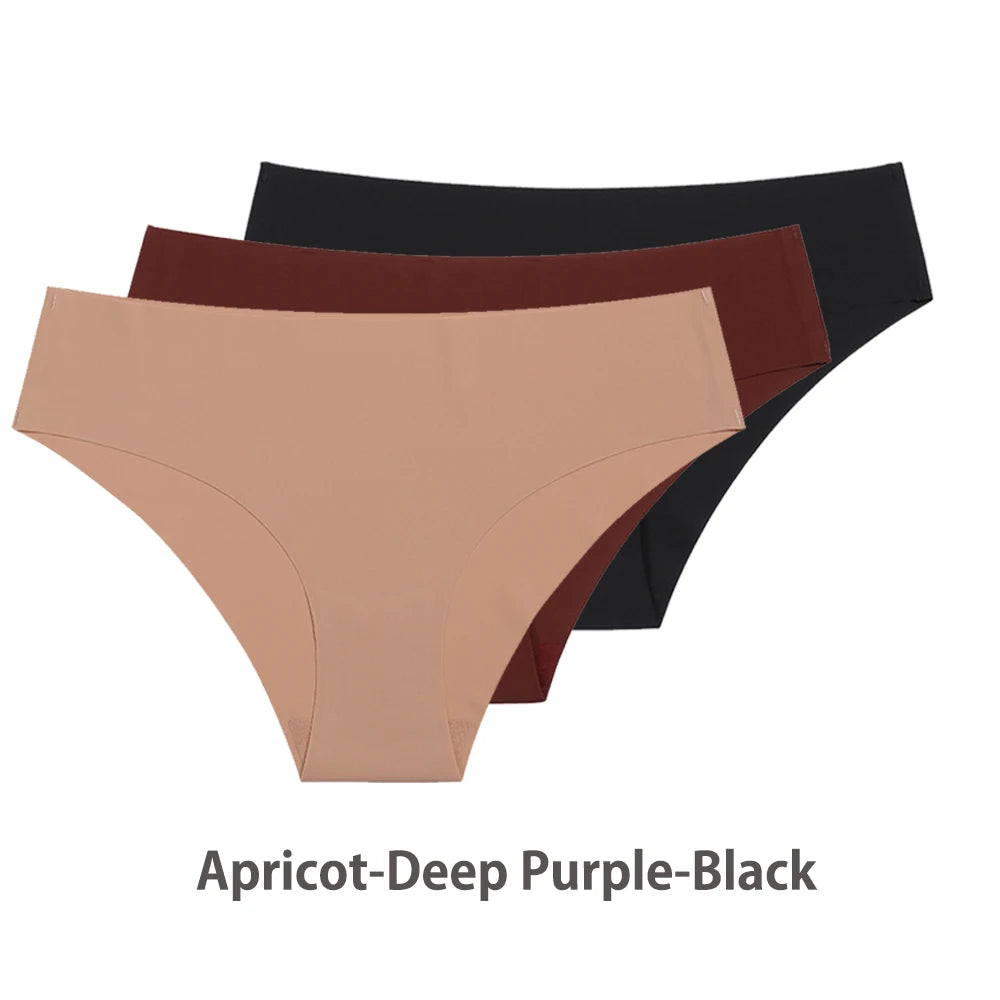 3PCS Seamless Silk Panties for Women – Breathable Low Waist Invisible Briefs, Soft & Sexy Underwear Set