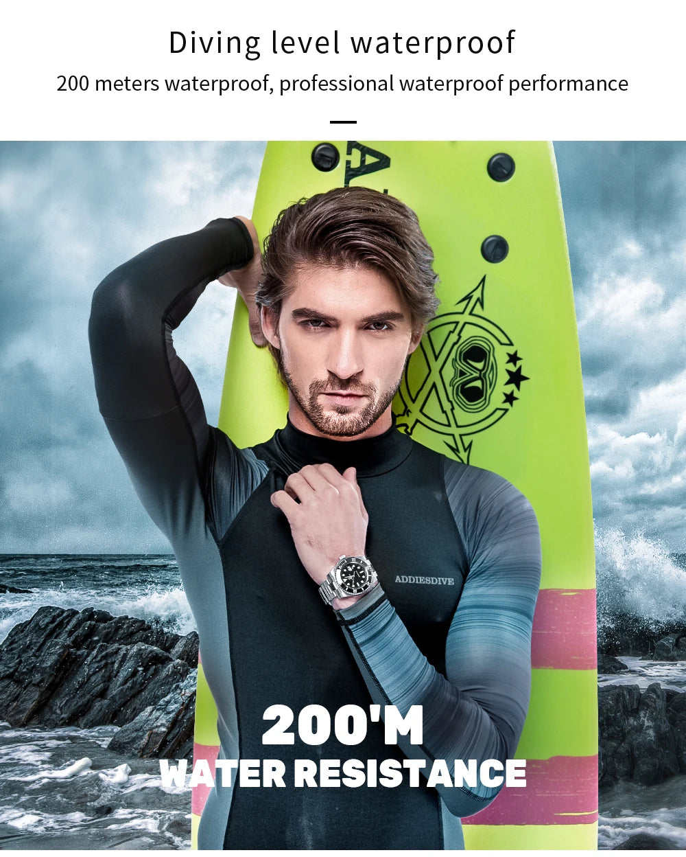 ADDIESDIVE Men's Stainless Steel Quartz Watch — Waterproof Business & Outdoor Sports Timepiece