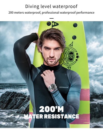 ADDIESDIVE Men's Stainless Steel Quartz Watch — Waterproof Business & Outdoor Sports Timepiece