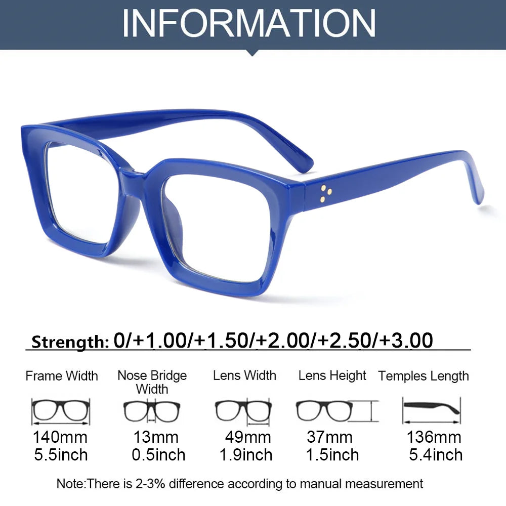 Fashion Square Reading Glasses for Men & Women – Large Frame High-Definition Presbyopia Eyewear, Diopter +1.0 to +4.0