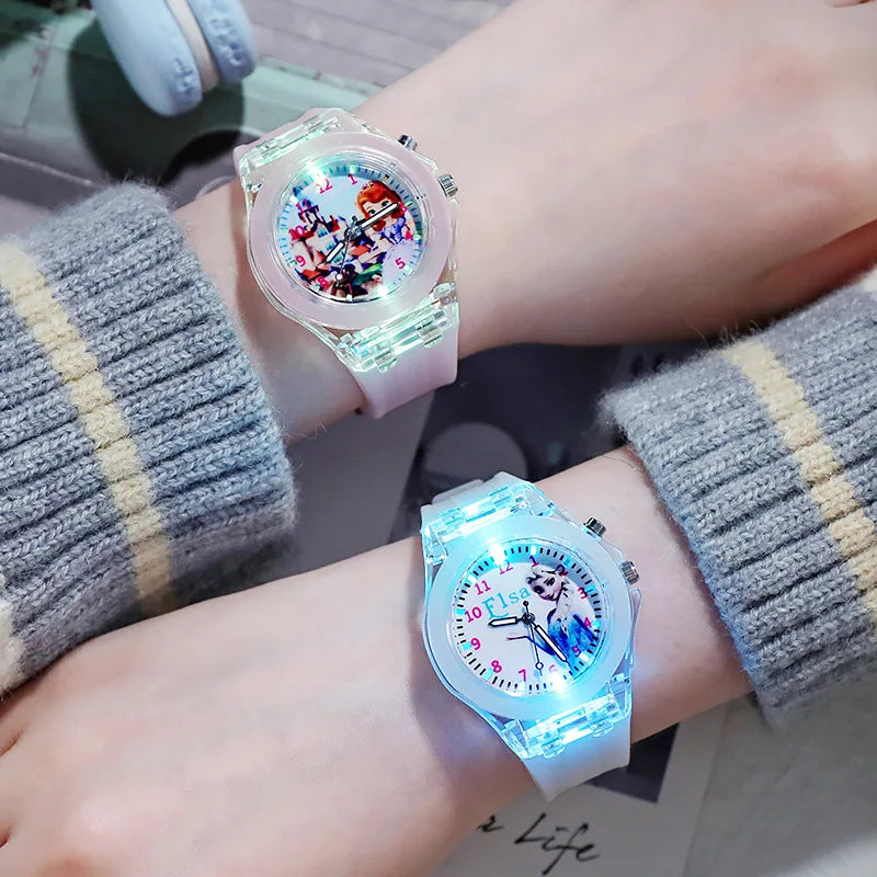 Disney Frozen Princess Kids Watch - Girls' Luminous LED Colorful Wristwatch for Students & Ladies