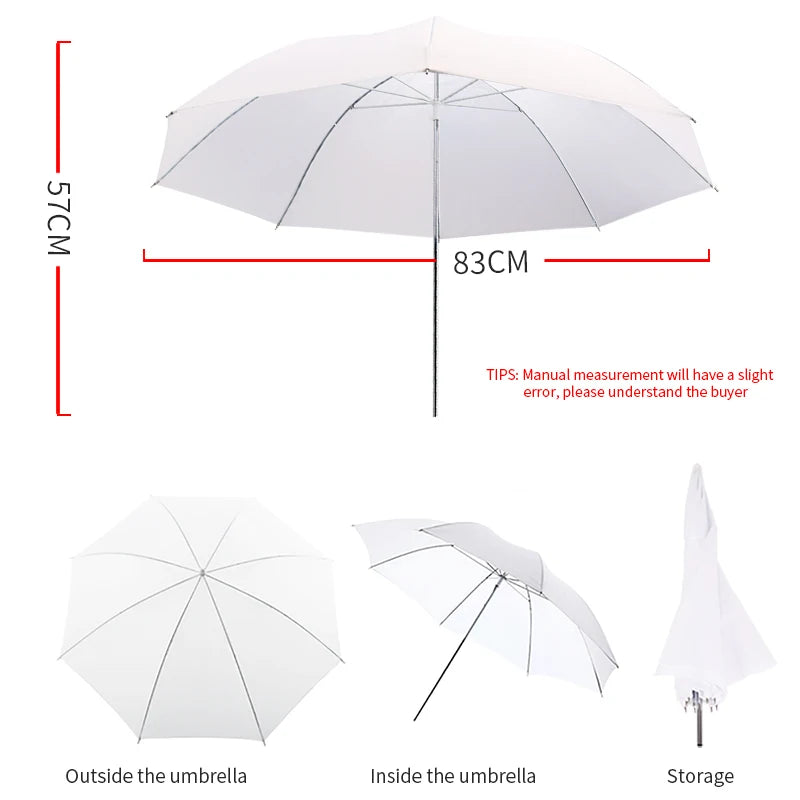 4-Pack 33"/83cm Soft White Translucent Umbrellas — Photo & Video Studio Lighting Diffusers for Photography Flash