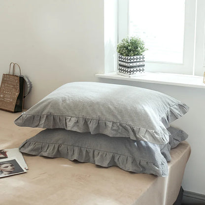 2 Pack 48x74cm Plaid Washed Cotton Pillowcases – Super Soft Ruffled Bedding Covers for Home & Dorm Decor