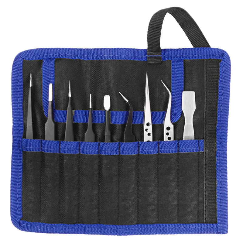 9-Pcs Stainless Steel Tweezers Set — Anti-Static Precision Tools for Electronics & Phone Repair