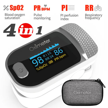 KIUZOU Finger Pulse Oximeter – SPO2, PR, PI, RR Blood Oxygen Saturation and Heart Rate Monitor with OLED Display