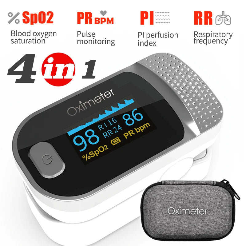 KIUZOU Finger Pulse Oximeter – SPO2, PR, PI, RR Blood Oxygen Saturation & Heart Rate Monitor, OLED Display