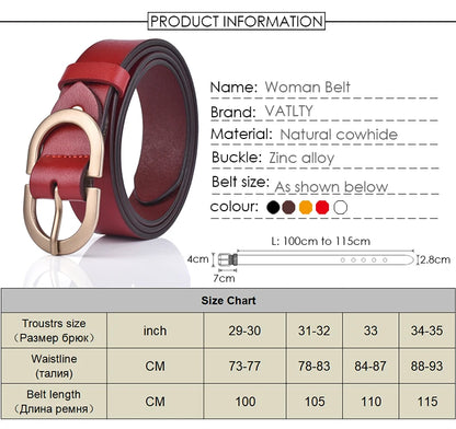 VATLTY Women's Leather Belt – Authentic Cowhide with Golden Alloy Buckle, Jeans & Trousers Belt (ZK105)
