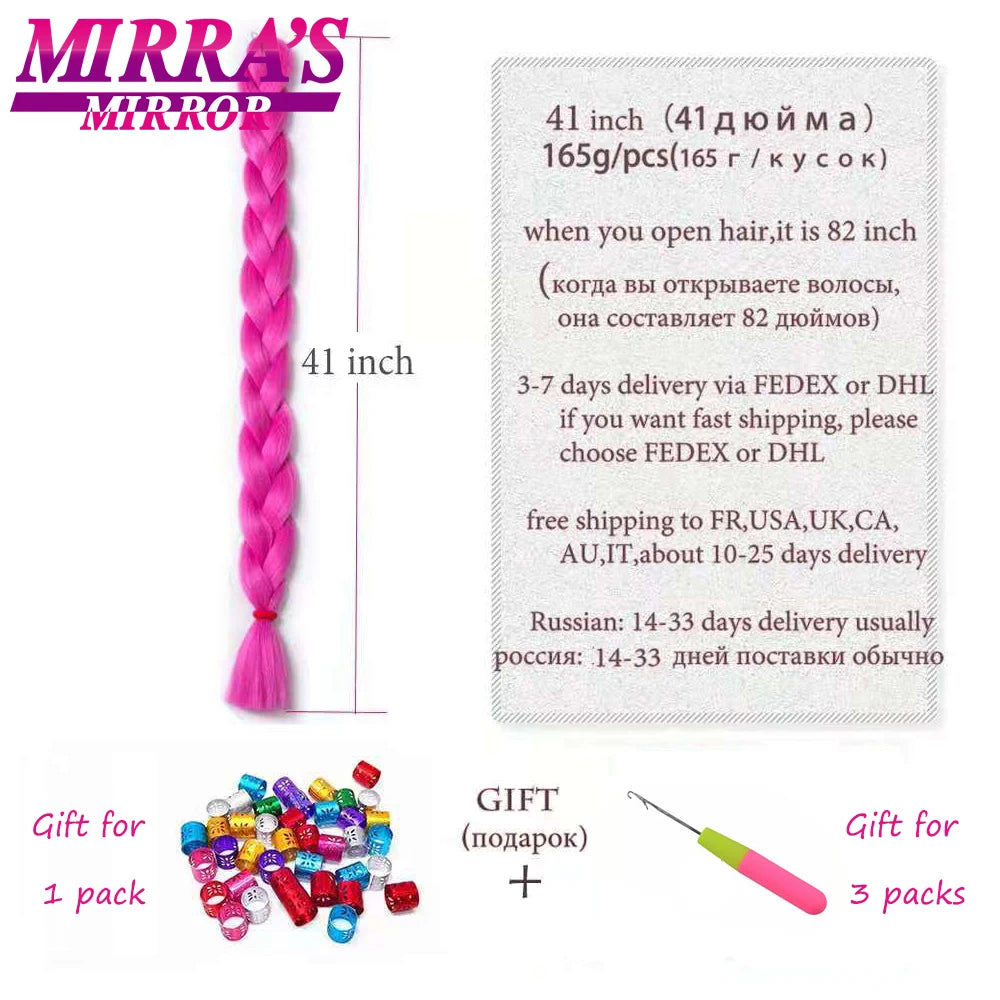41" Jumbo Braiding Hair Extensions – Purple, Pink & Blue Ombre Synthetic Hair for Box Braids, Wholesale Support