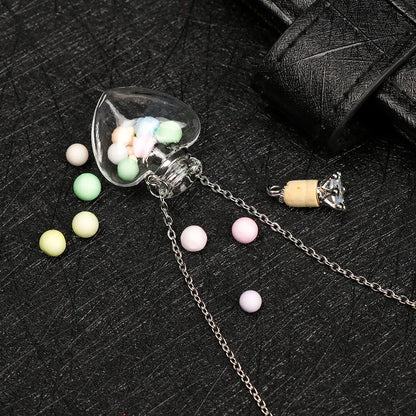 Openable Glaze Vial Pendant Necklace – Water Drop Heart Mini Perfume Bottle, Keepsake Jewelry Gift with Steel Chain