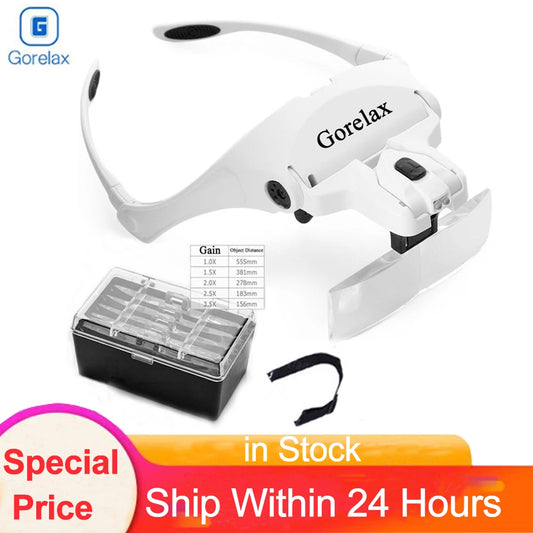 Magnifying Glasses with LED Light - Head Loupe Jeweler Headband Magnifier, Optical Glass Tool for Repair & Reading