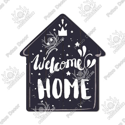 Putuo Decor Welcome House Shaped Wooden Sign – Rustic Hanging Plate for Home, Living Room Wall Decor