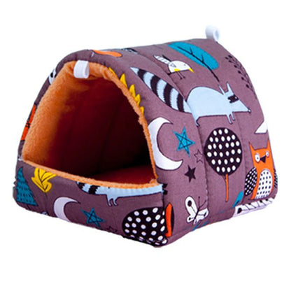 Cute Cartoon Rabbit & Squirrel Mini Pet Cage — Warm Winter Bed House for Hamsters, Mice, Rats & Guinea Pigs