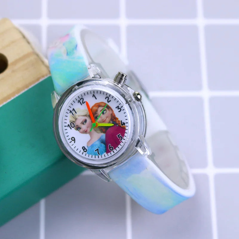Disney Princess Elsa Kids Watch - Girls' Luminous Silicone Strap Wrist Watch & Toy Clock