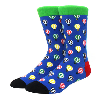 Men's Colorful Combed Cotton Jacquard Crew Socks - Striped Business Casual Dress Socks