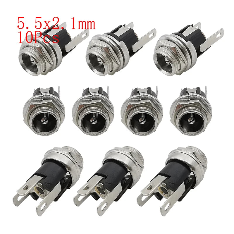 10Pcs DC Power Connectors 5.5x2.1mm & 3.5x1.3mm – Male Female Jack Socket, Nut Panel Mount DC Power Adapter Connector