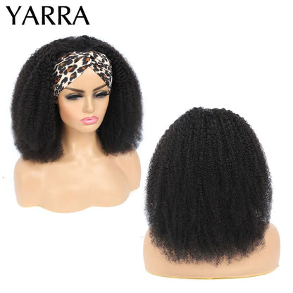 Afro Kinky Curly Headband Wig for Black Women – 180% Density Brazilian Remy Full Machine Made Human Hair Wig (YARRA)
